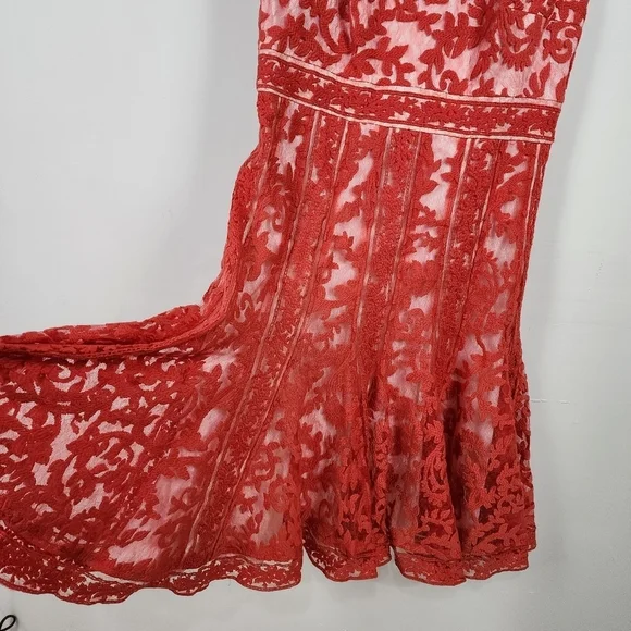 chinese dress ladies Paulette Floral Crochet Lace Mini Dress in Coral